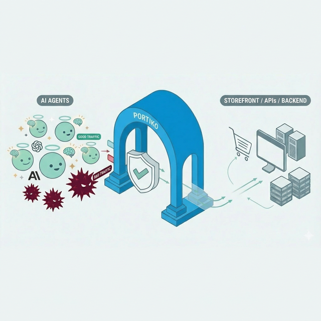 Averence AI Gateway — AI agents connecting to storefronts through the governed Averence gateway